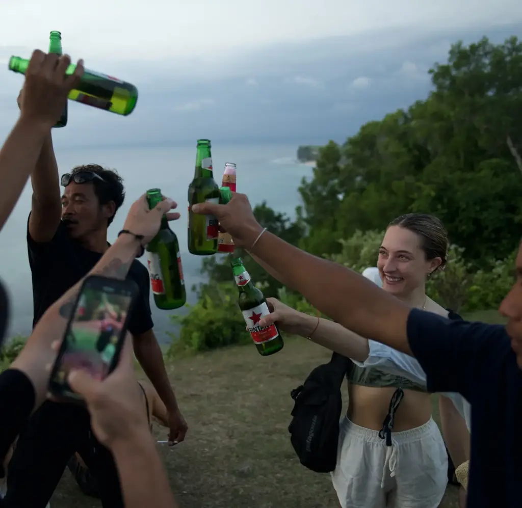 Group of friends enjoying an evening at CARI Surf Camp