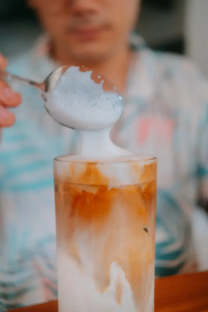 Iced coffee on a table at CARI Surf Camp