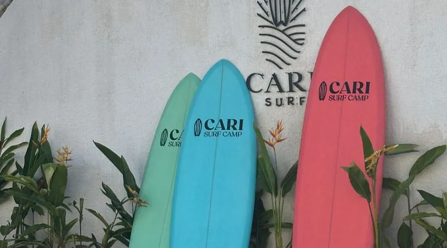 Colorful surfboards at CARI Surf Camp in Bali