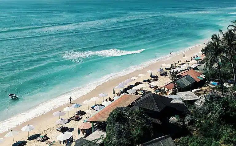 Aerial view of Bingin Beach surf break in Uluwatu, Bali